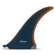Futures Single Fin Tiller Fiberglass Finne in Dunkelblau und Braun, Seitenansicht