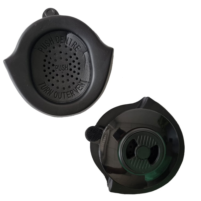 Gath Helm Ear Pocket Set schwarze Kunststoffpolster mit Druckknöpfen, Vorder- und Rückansicht