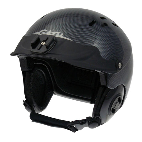 Gath Helm Schirm Peak Go Pro Ready in Schwarz, Seitenansicht mit abnehmbarem Schirm und GoPro-Halterung