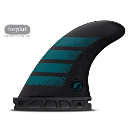 Futures Thruster Fin F4 Alpha schwarz-petrol mit Wellenmuster, Seitenansicht