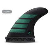 Futures Thruster Fin Set F6 Alpha, schwarz-grüne Surfflossen mit Rillenstruktur, Seitenansicht