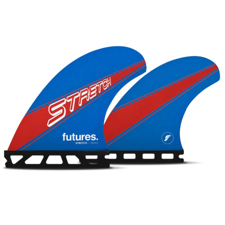Futures Quad 4 Fin Set Stretch Honeycomb, blau-rot mit schwarzer Basis, Seitenansicht