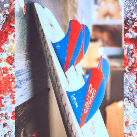 Futures Quad 4 Fin Set Stretch Honeycomb blau rot weiß Surfflossen Detail Ansicht
