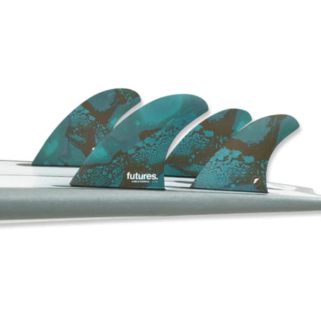 Futures Quad Thruster 5er Flossensatz Christenson Honeycomb, Türkis mit Muster, Seitenansicht