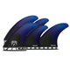 Futures Quad Thruster 5 Fin Set Mayhem 3.0 in Blau und Schwarz, Seitenansicht aller fünf Flossen