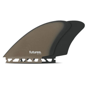 Futures Twin Fin Set K2 Keel Fiberglass in Grau und Schwarz, Seitenansicht