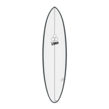 Channel Islands X-lite M23 Surfboard, weiß mit dunkelgrauem Rail, Draufsicht