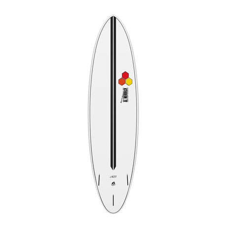 Channel Islands X-lite M23 Surfboard weiß mit schwarzem Streifen, Draufsicht