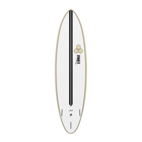 Channel Islands X-lite M23 Surfboard weiß mit schwarzem Streifen, Draufsicht