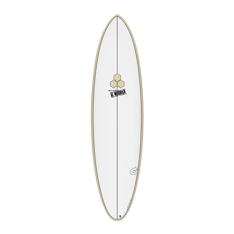 Channel Islands X-lite M23 Surfboard, weiß mit beige Kanten, Draufsicht
