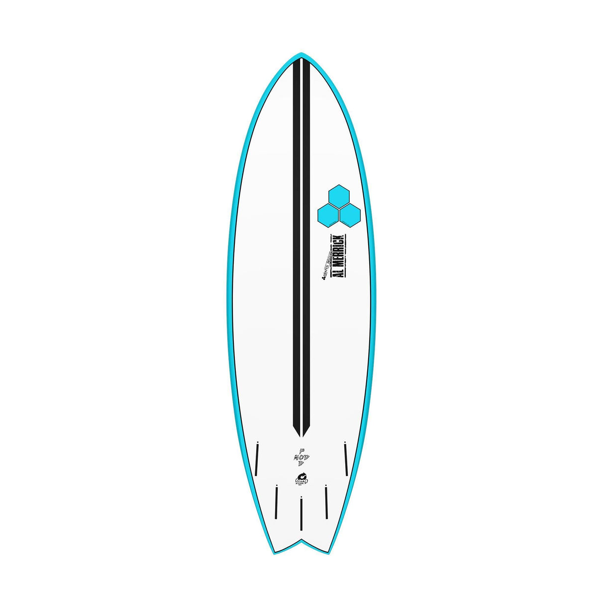 Channel Islands X-lite PodMod Surfboard, Türkis-Weiß, Draufsicht