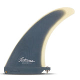 Futures Single Fin Albacore Flex Fiberglass, blau-weiße Surffinne, Seitenansicht