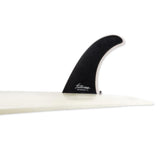 Futures Single Fin Performance Fiberglass schwarz-weiß, Seitenansicht auf Surfboard montiert