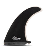 Futures Single Fin Performance Fiberglass US, schwarze Finne mit weißer Kante, Seitenansicht