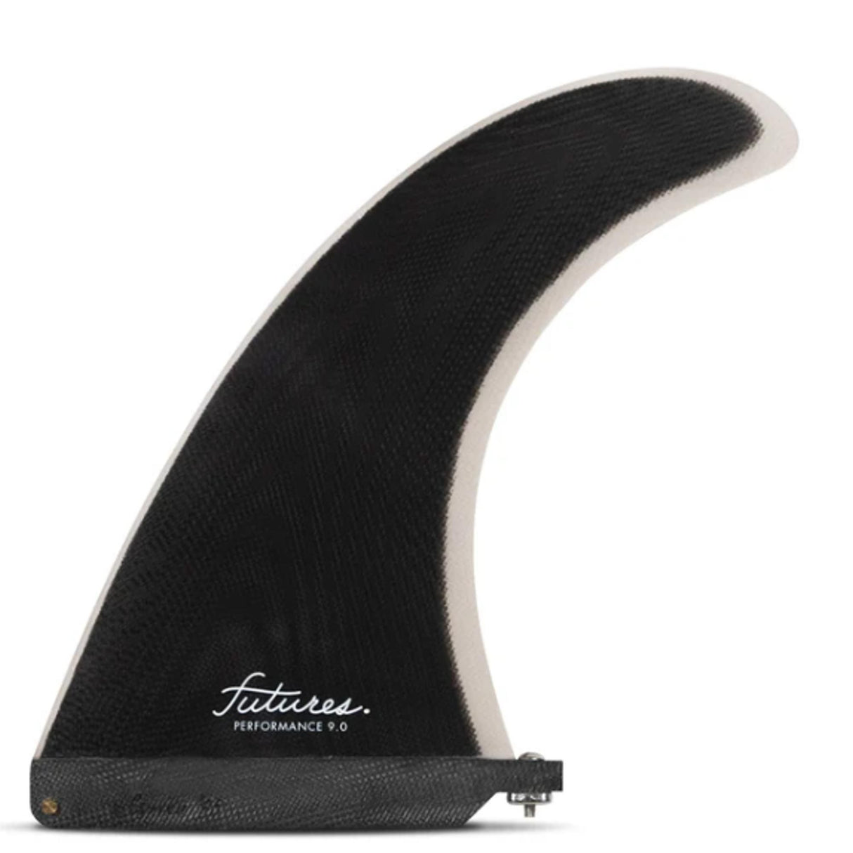 Futures Single Fin Performance Fiberglass US, schwarz mit weißer Kante, Seitenansicht