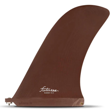 Futures Single Fin Rudder Fiberglass US, braun, Seitenansicht, Surffinne aus Fiberglas mit gebogenem Design