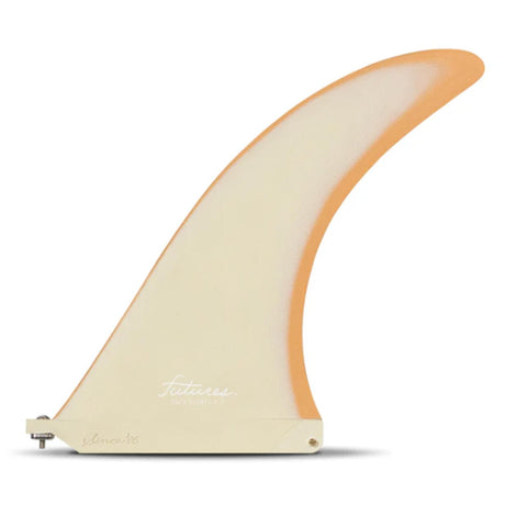 Futures Single Fin Zack Flores Fiberglass, Creme mit Orange Kante, Seitenansicht