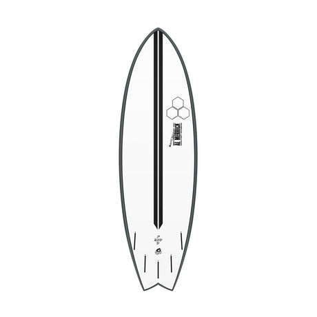 Channel Islands X-lite PodMod Surfboard weiß schwarz Fischform Draufsicht