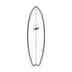 Channel Islands X-lite PodMod Surfboard, grau-weiß, Draufsicht, kompakte Fish-Form