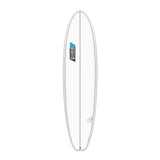 Channel Islands X-lite Chancho Surfboard, weiß mit blauem Logo, Draufsicht