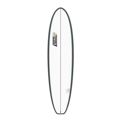Channel Islands X-lite Chancho Surfboard weiß mit grauem Rail, Draufsicht