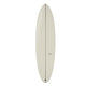 Torq TEC Delpero Twin Surfboard in Creme, Draufsicht, ovale Form mit schwarzer Mittellinie und Finne