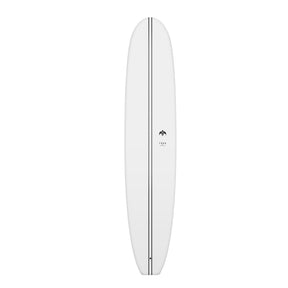 Torq TEC Delpero Pig Surfboard in Weiß, Draufsicht, mit schwarzem Mittelstreifen und Logo