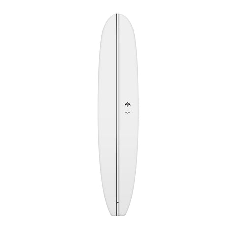 Torq TEC Delpero Pig Surfboard in Weiß, Draufsicht, mit schwarzem Mittelstreifen und Logo