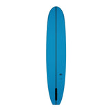 Torq TEC Delpero Pig Surfboard in Blau, Draufsicht, längliche Form mit abgerundetem Nose und Tail, schwarzer Mittelstreifen