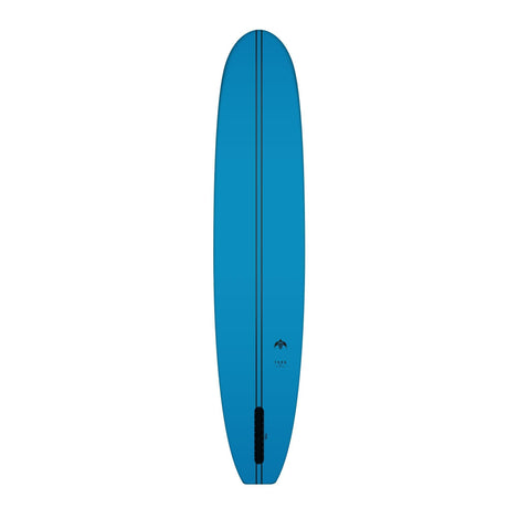 Torq TEC Delpero Pig Surfboard in Blau, Draufsicht, längliche Form mit abgerundetem Nose und Tail, schwarzer Mittelstreifen