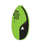 SkimOne EPS Epoxy Bambus Clover Skimboard grün-schwarz, Aufsicht auf ovales Deck mit Kleeblatt-Logo