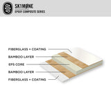 SkimOne EPS Epoxy Bambus Clover Skimboard mit Schichtaufbau: Fiberglas, Bambus, EPS-Kern in Isometrie
