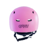 Gath Multisports Helm RGM in Pink, Frontalansicht mit schwarzem Kinnriemen und Belüftungslöchern