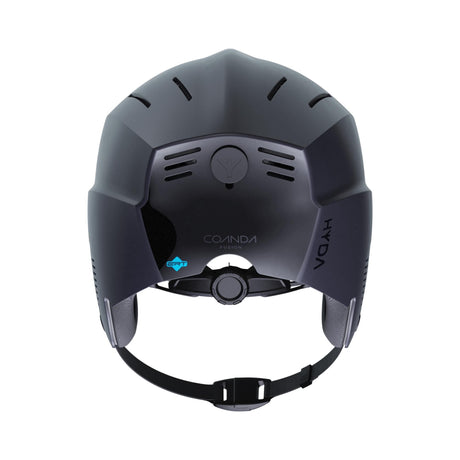 HYDA Coanda Fusion Wassersport Helm grau mit Belüftungsöffnungen und Kinnriemen, Frontalansicht