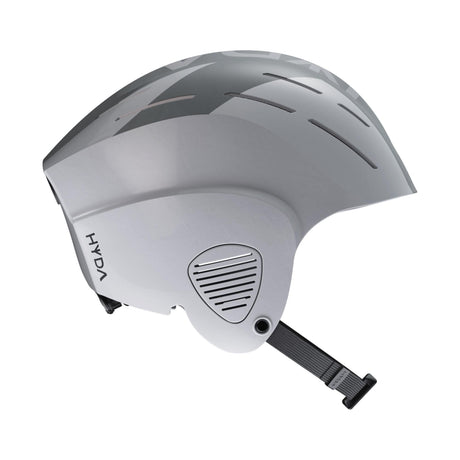 HYDA Coanda Fusion Wassersport Helm in Weiß-Grau mit Belüftungsöffnungen und Kinnriemen, Seitenansicht