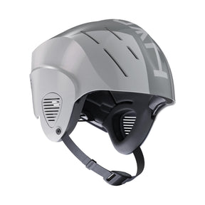 HYDA Coanda Fusion Wassersport Helm grau mit Belüftungsöffnungen und Kinnriemen, Seitenansicht