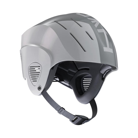 HYDA Coanda Fusion Wassersport Helm grau mit Belüftungsöffnungen und Kinnriemen, Seitenansicht