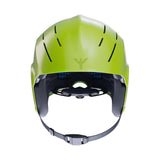 HYDA Coanda Fusion Wassersport Helm neongelb mit schwarzen Belüftungsschlitzen, Frontansicht