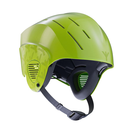 HYDA Coanda Fusion Wassersport Helm in Neongelb mit schwarzen Belüftungsöffnungen, Seitenansicht