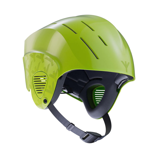 HYDA Coanda Fusion Wassersport Helm in Neongelb mit schwarzen Belüftungsöffnungen, Seitenansicht