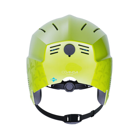 HYDA Coanda Fusion Wassersport Helm neongelb mit Belüftungsöffnungen, Frontalansicht