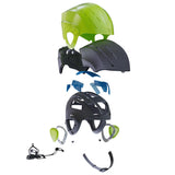 HYDA Coanda Fusion Wassersport Helm in Grün und Schwarz mit abnehmbaren Komponenten, Draufsicht auf alle Teile