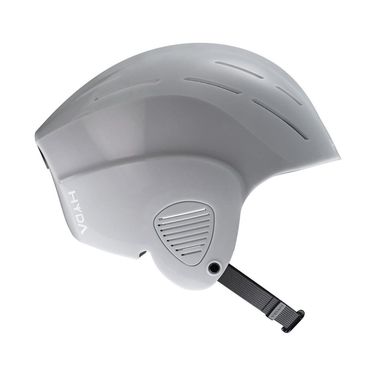 HYDA Coanda Core Wassersport Helm in Grau, Seitenansicht, mit Belüftungsöffnungen und Kinnriemen