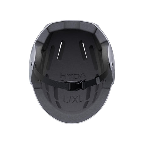 HYDA Coanda Core Wassersport Helm grau-schwarz Draufsicht mit Polsterung und Kinnriemen