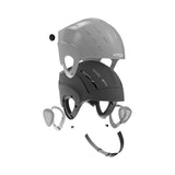 HYDA Coanda Core Wassersport Helm in Grau und Schwarz, Frontansicht mit Belüftungslöchern und Kinnriemen