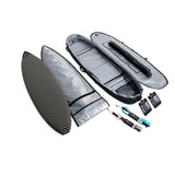Roam Surfboard Converter Coffin Transporttasche mit Surfboards und Zubehör in Grau und Schwarz, Draufsicht