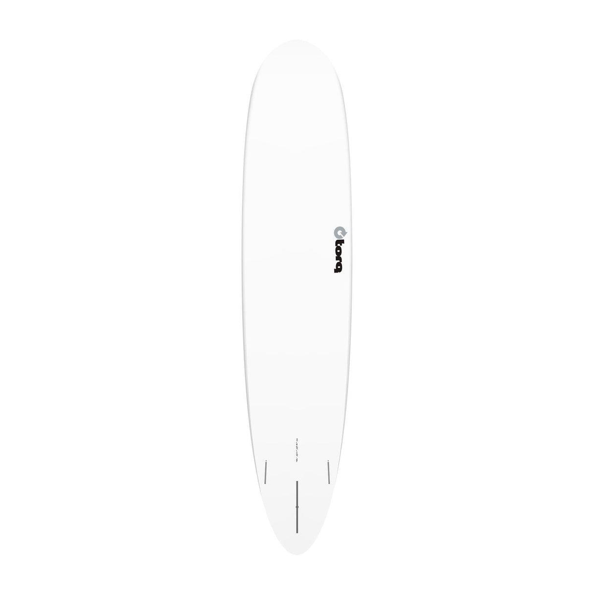 TORQ TET 24/7 Longboard Surfboard, weiß, Draufsicht mit sichtbarem Logo und Finnen