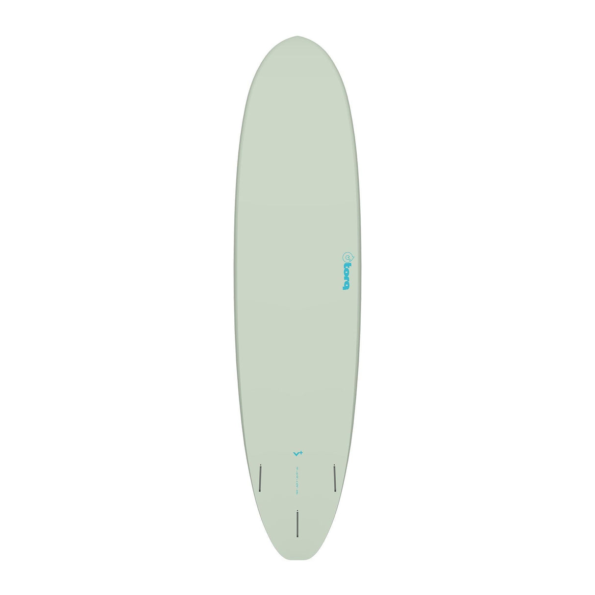 Torq TET V+ MOD Fun Surfboard in Hellgrün, Draufsicht, mit abgerundeter Nose und Finnen