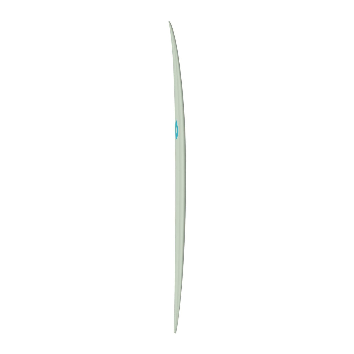Torq TET V+ MOD Fun Surfboard in Hellgrün mit blauem Detail, Seitenansicht auf weißem Hintergrund