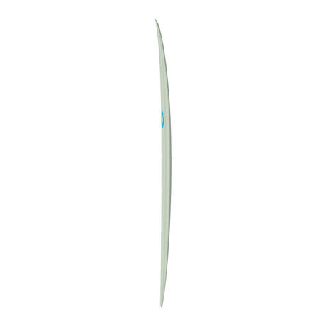 Torq TET V+ MOD Fun Surfboard in Hellgrün mit blauem Detail, Seitenansicht auf weißem Hintergrund